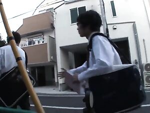 Japanese girl gives classmate a blowjob and gets creampied on a school trip.